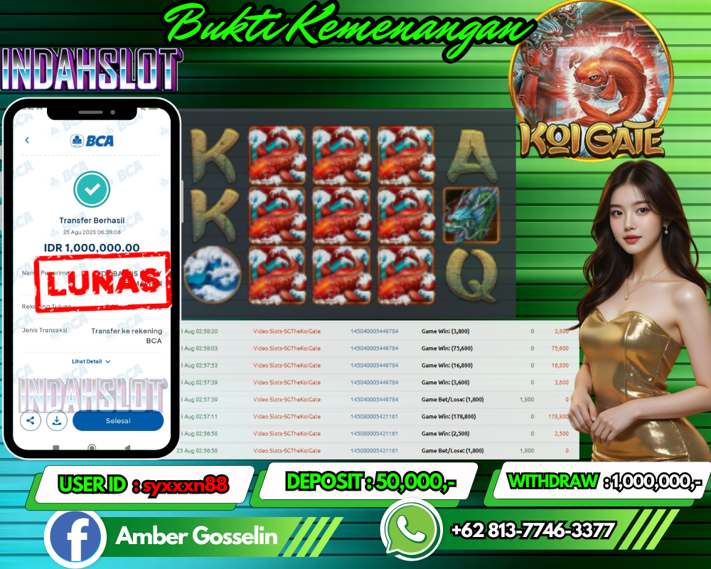 INDAHSLOT KOI GATE  Rp.1,000,000,- LUNAS!!