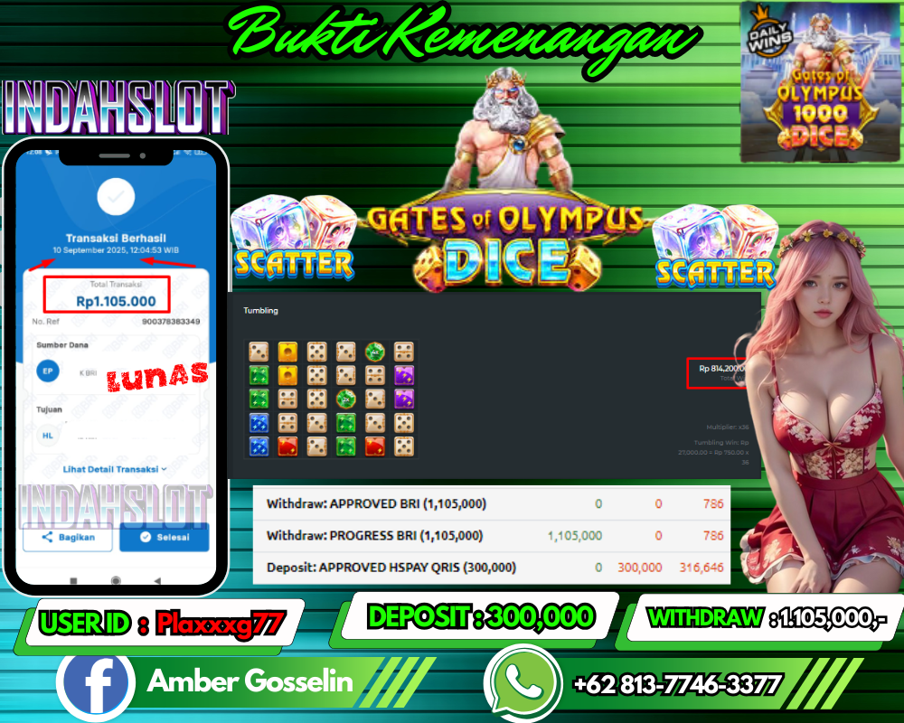 INDAHSLOT GATES OF OLYMPUS DICE Rp 1.105,000,- LUNAS!!