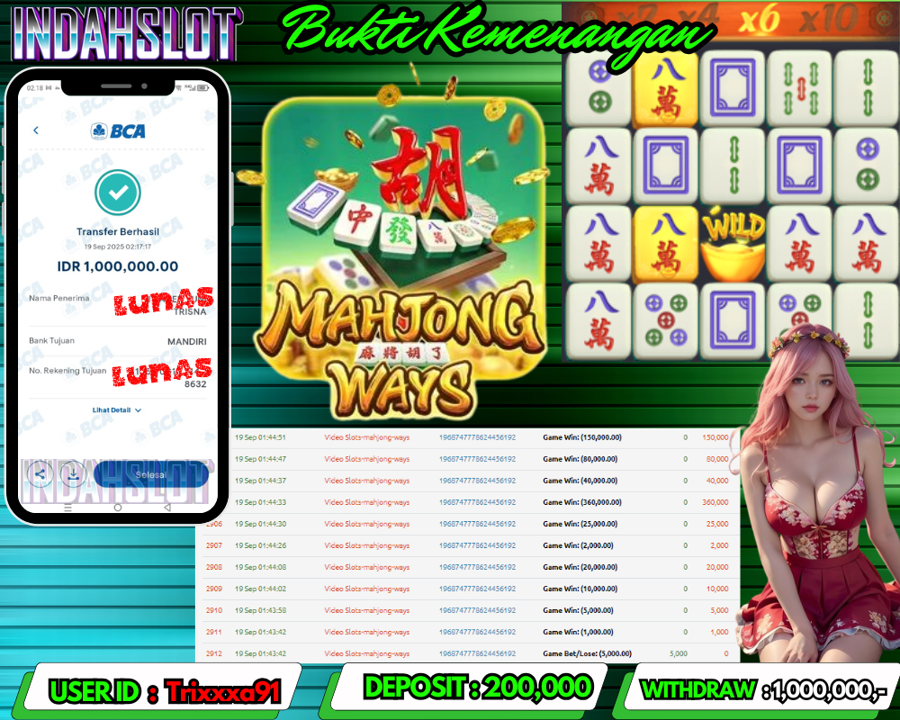 INDAHSLOT MAHJONG WAYS Rp 1,000,000,- LUNAS!!