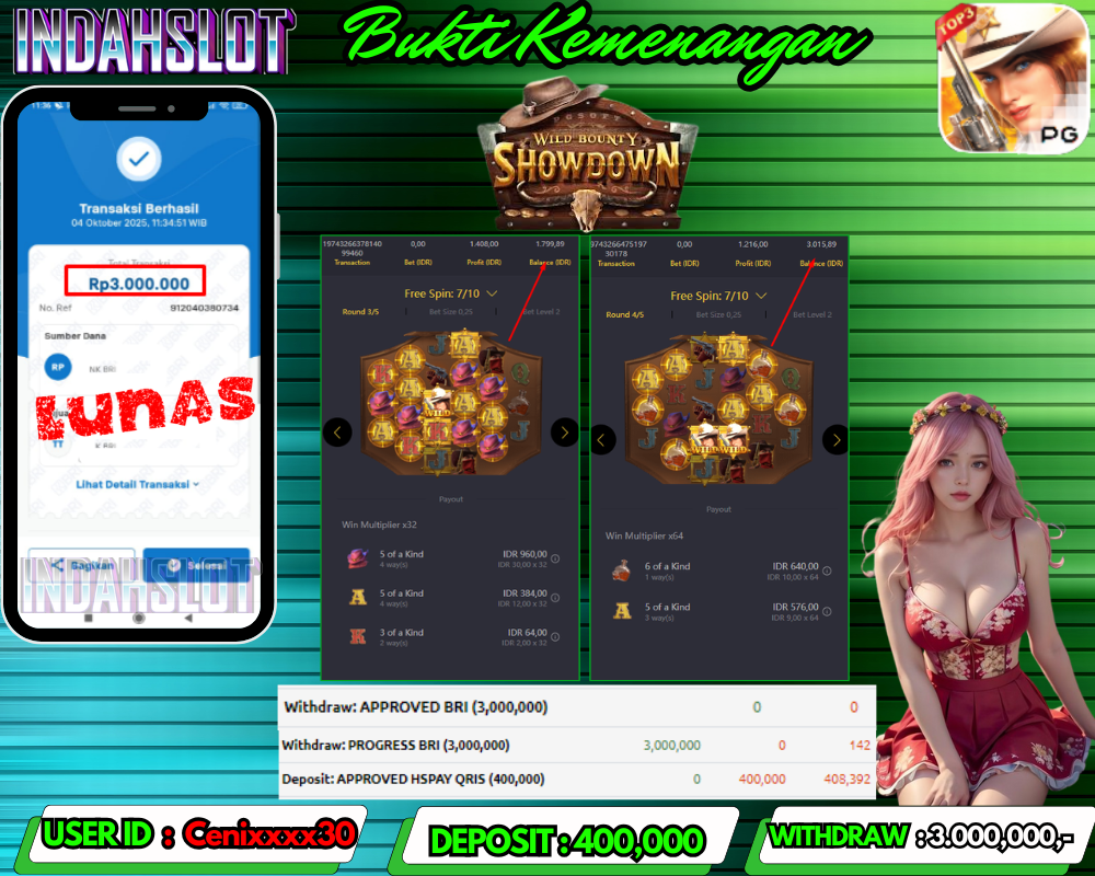 INDAHSLOT WILD BOUNTY SHOWDOWN Rp 3.000,000,- LUNAS!!