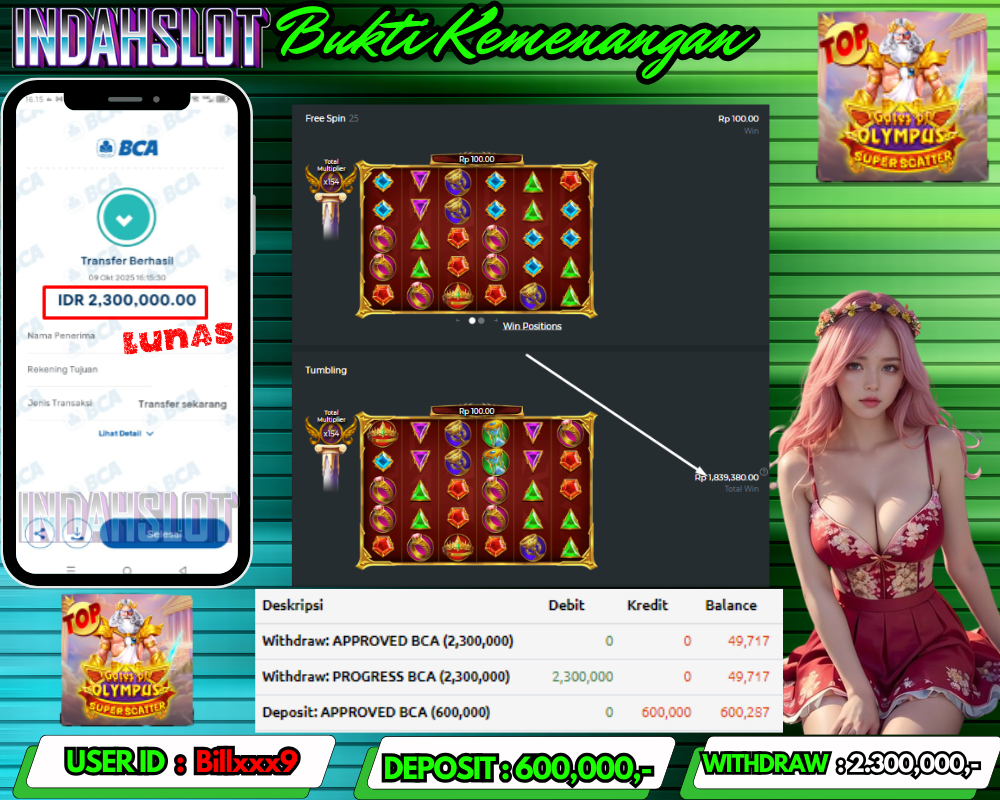 INDAHSLOT GATE OF OLYMPUS SUPER SCATER Rp 2.300,000,- LUNAS!!