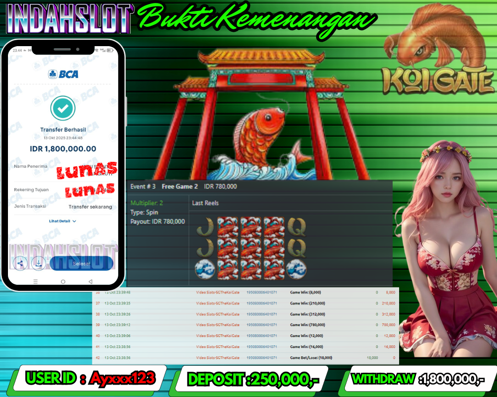 INDAHSLOT KOI GATE Rp 1,800,000,- LUNAS!!