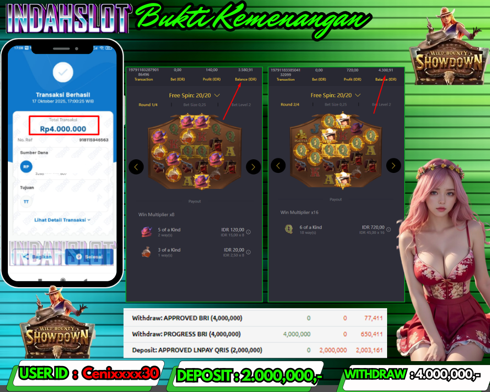 INDAHSLOT WILD BOUNTY SHOWDOWN Rp 4.000,000,- LUNAS!!