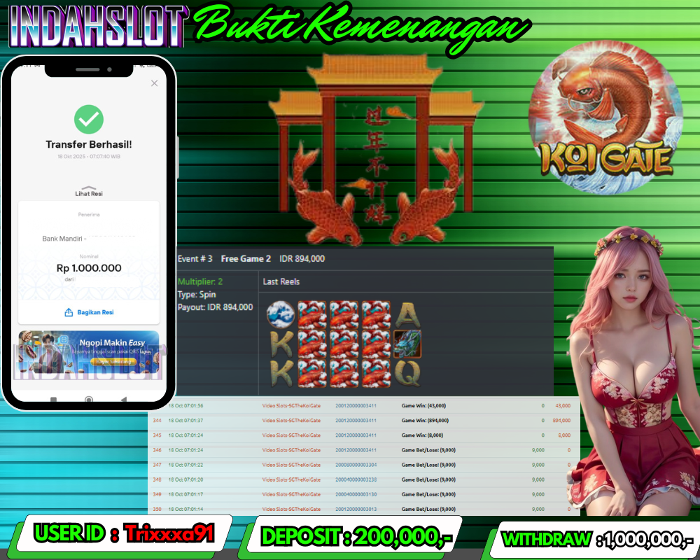 INDAHSLOT KOI GATE Rp 1,000,000,- LUNAS!!