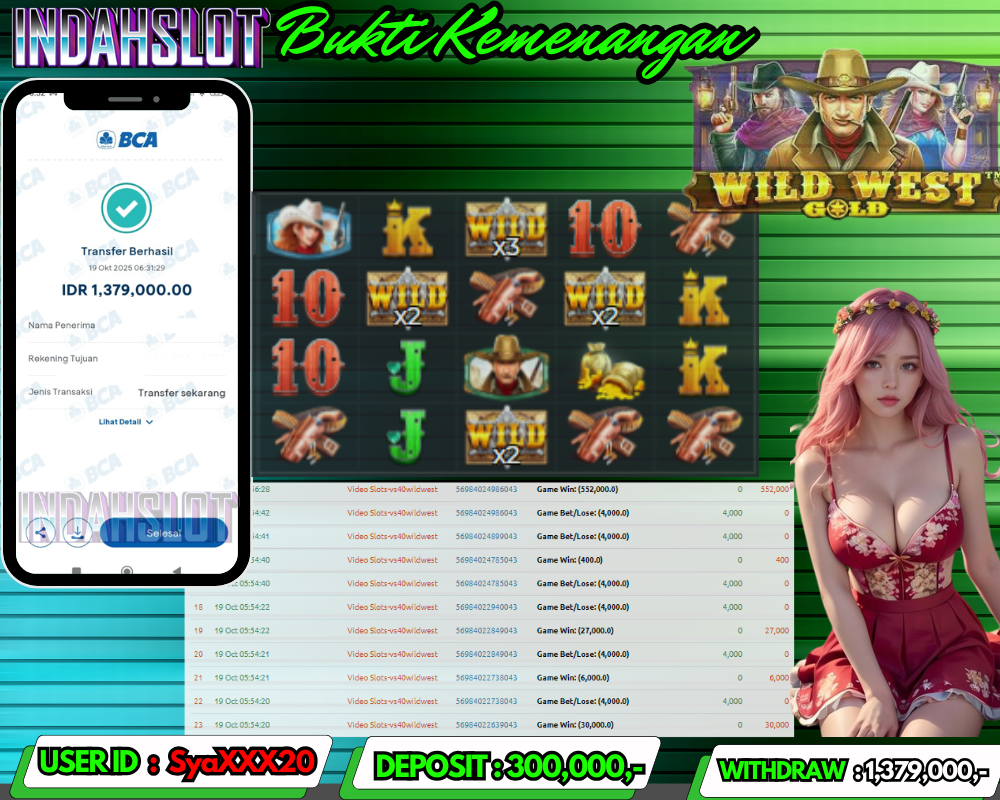 INDAHSLOT WILD WEST GOLD Rp 1,379,000,- LUNAS!!