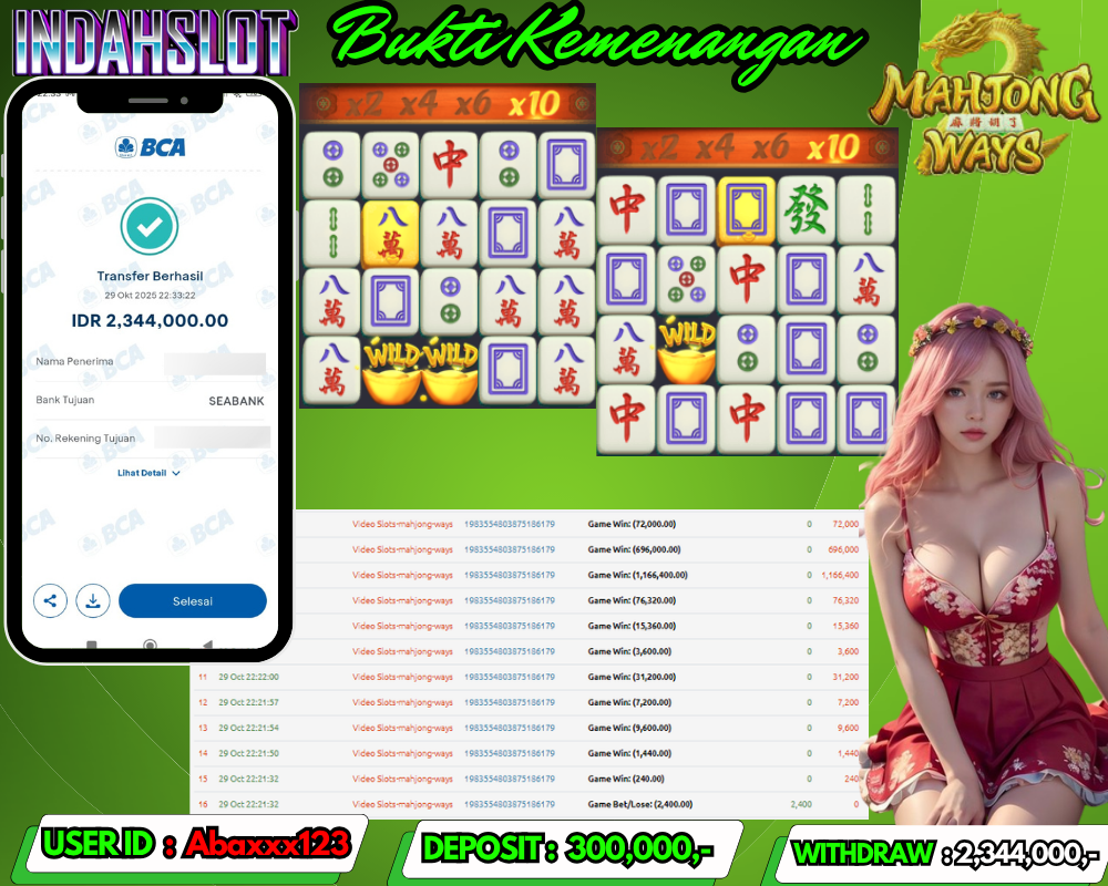 INDAHSLOT MAHJONG WAYS  Rp 2,344,000,- LUNAS!!