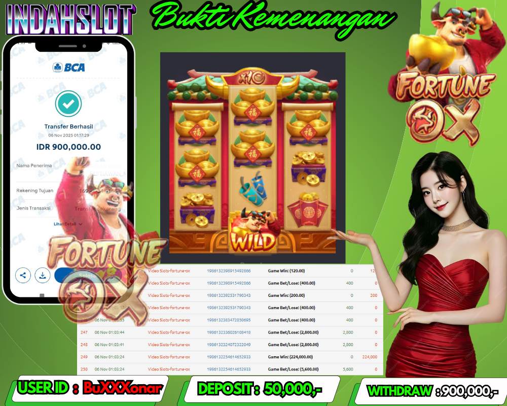 INDAHSLOT FORTUNE OX Rp. 900,000,LUNAS
