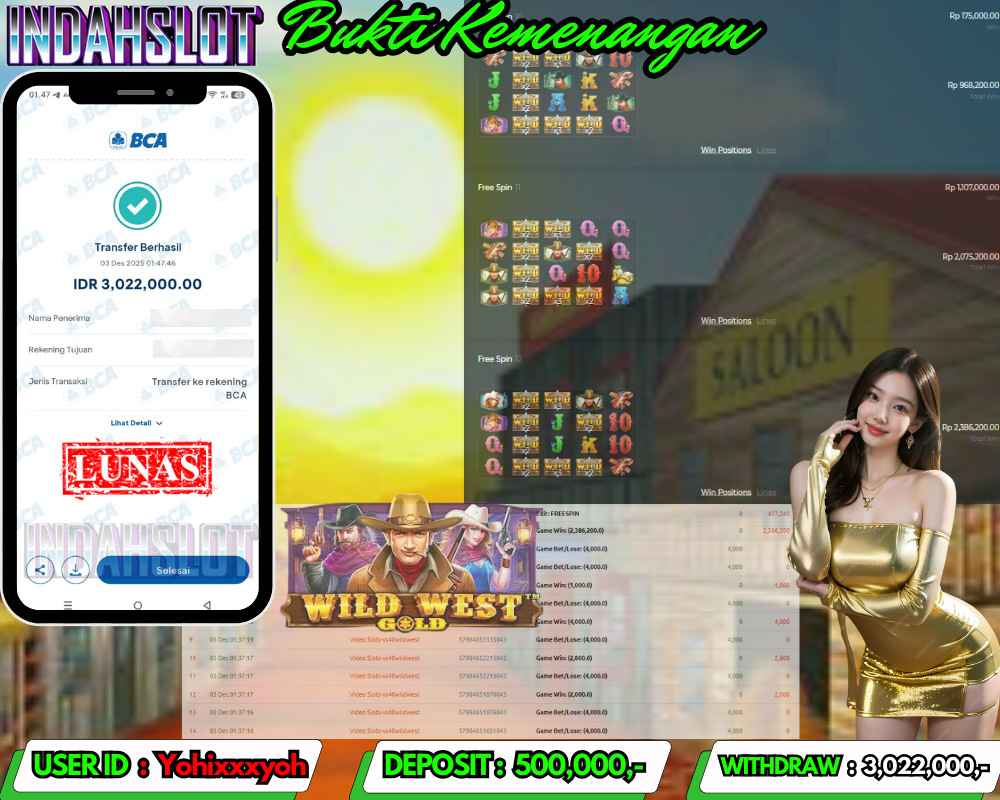 INDAHSLOT WILD WEST GOLD Rp.3,022,000LUNAS