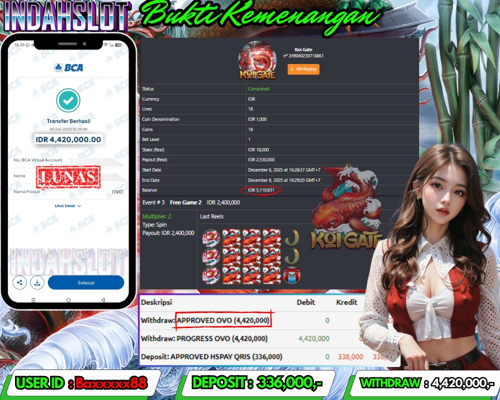 INDAHSLOT KOI GATE Rp.4,420,000LUNAS