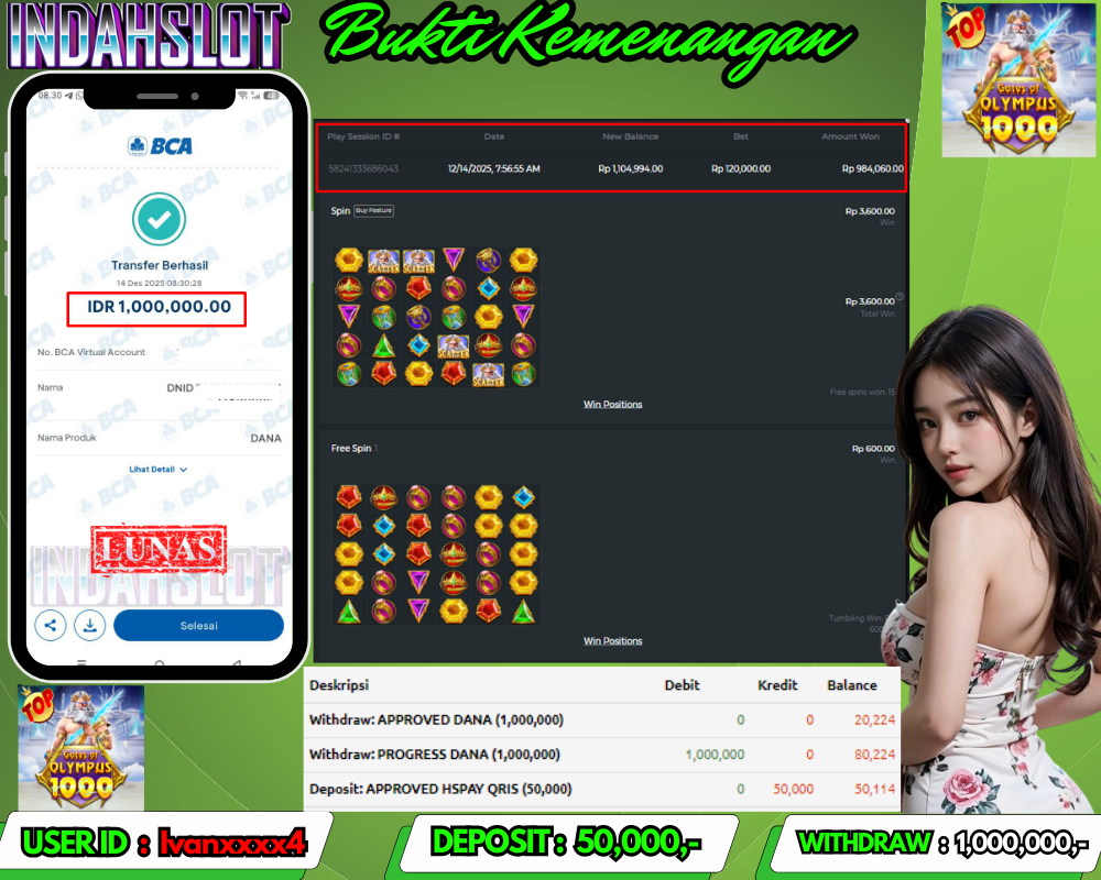 INDAHSLOT GATE of OLYMPUS Rp.1,000,000 LUNAS