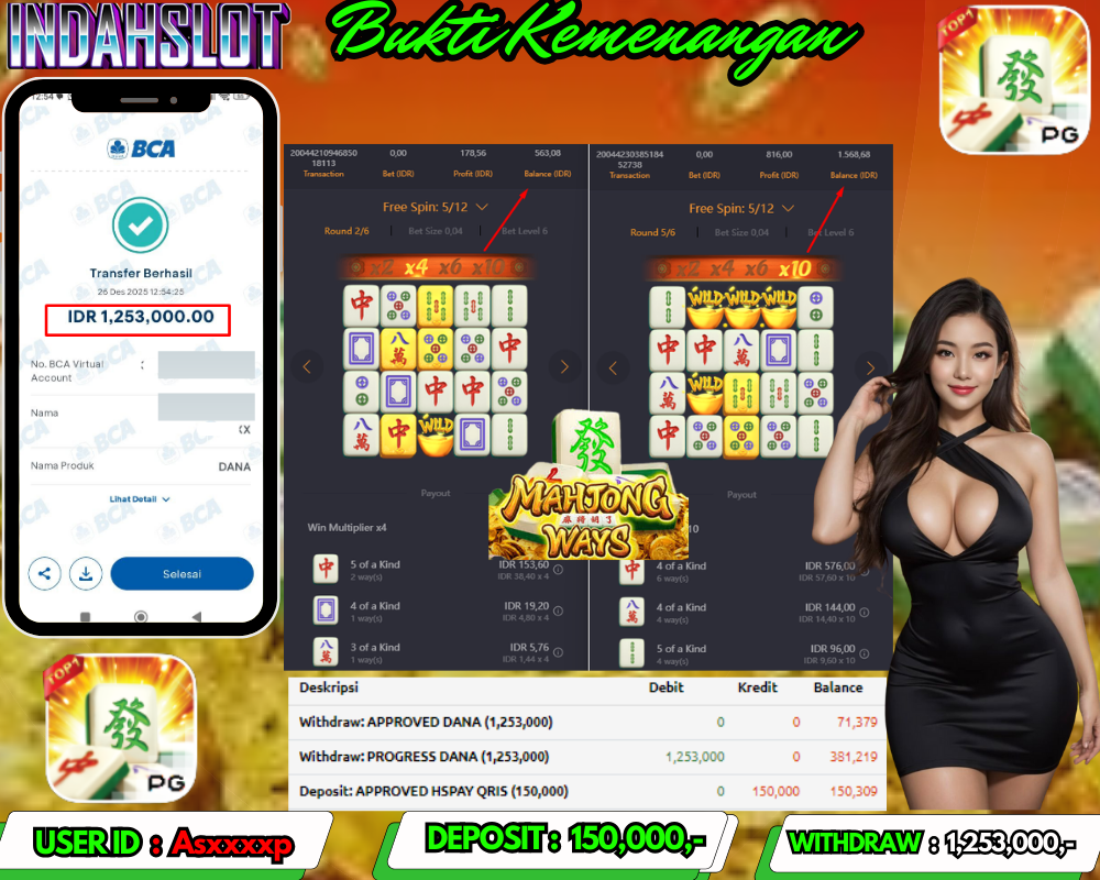 INDAHSLOT MAHJONG WAYS 1 Rp.1,253,000 LUNAS