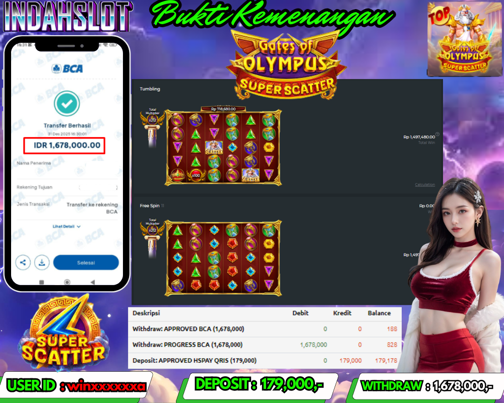 INDAHSLOT GATE OF OLYMPUS SUPER SCATTER Rp.1,678,000 LUNAS