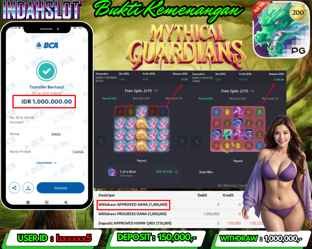 INDAHSLOT  MYTHICAL GUARDIANS Rp.1.000.000 LUNAS
