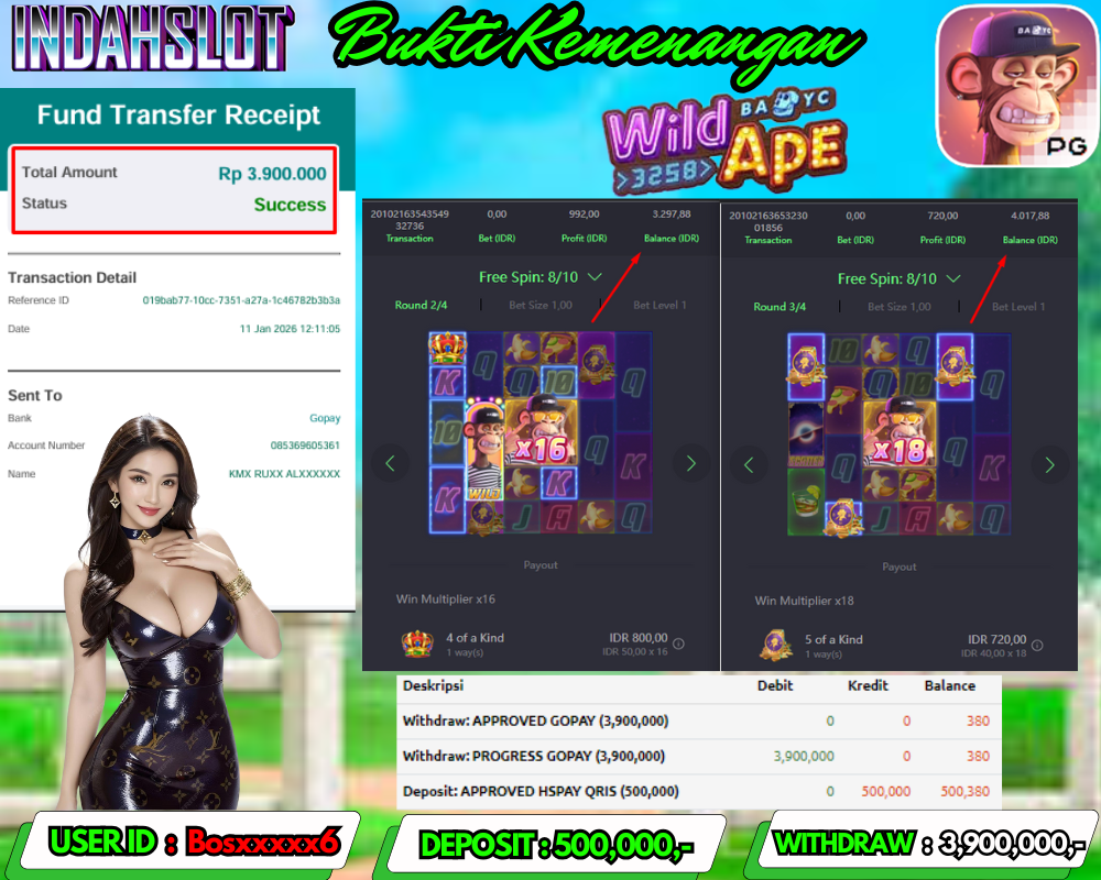 INDAHSLOT WILD APE Rp.3.900.000,- LUNAS